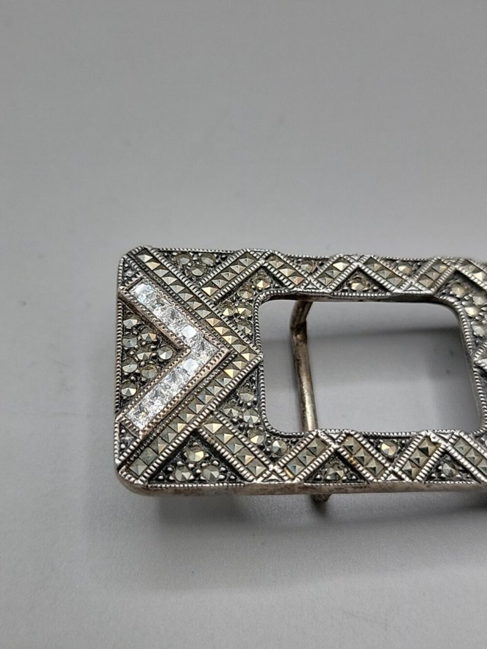 JJ Sterling Silver Judith Jack Belt Buckle 925 Rhinestone Marcasite Jeweled - Picture 5 of 10